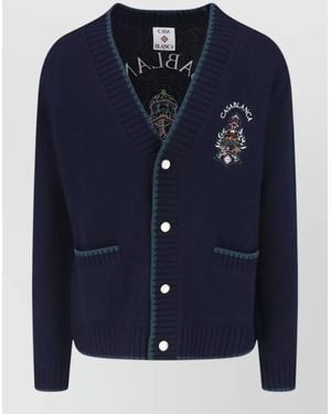 CASABLANCA Embroidered Jacket V Neckline Ribbed Trim - Blue