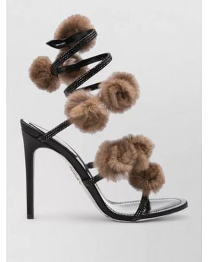 Rene Caovilla Fur Pompom Spiral Strap Stiletto Pumps - Multicolor