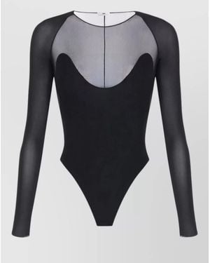 Elisabetta Franchi Sheer Panel Long-Sleeve Bodysuit - Black