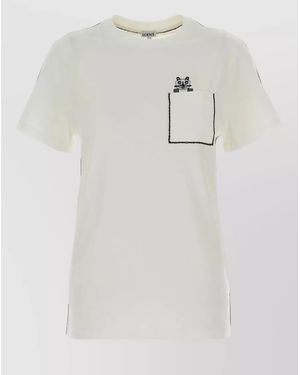 Loewe Cotton Crew Neck T Shirt Embroidered Pocket - White