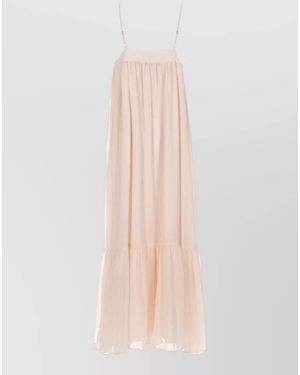 ROTATE BIRGER CHRISTENSEN Chiffon Midi Dress Ruffled Hem Straps - White