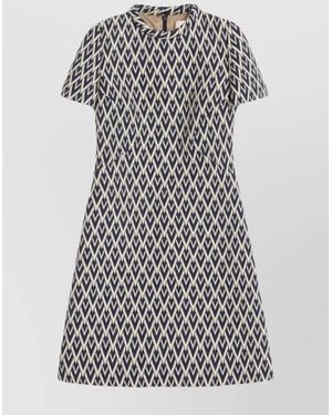 Valentino Short Sleeve Knee-Length Dress With Crew Neck - Gray