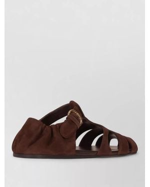 Miu Miu Suede Sandals Cutout Design Flat Sole - Brown