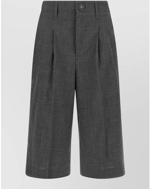 Ami Paris Virgin Wool Wide-Leg Bermuda Shorts - Grey