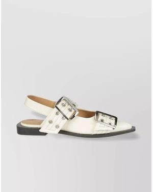 Ganni Buckle Slingback Ballerina Shoes - Metallic
