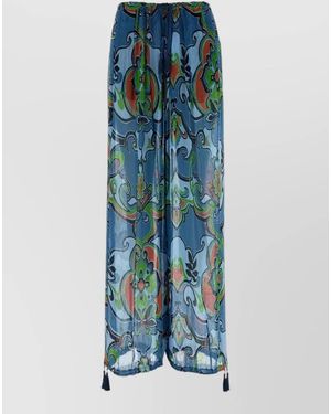Etro Viscose Blend Wide Leg Floral Trousers - Blue