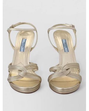 Prada Leather Sandals Ankle Strap Stiletto Heel - Natural