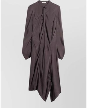 Lemaire Midi Dress Asymmetric Hem Buttoned Long Sleeves - Multicolor