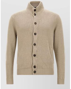 Zanone Chioto Cardigan High Collar Front Pockets - Natural