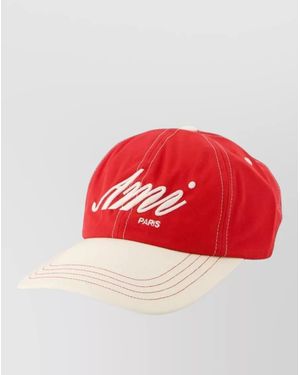 Ami Paris Ami Cap Cotton Breathable Curved Brim Contrast - Red
