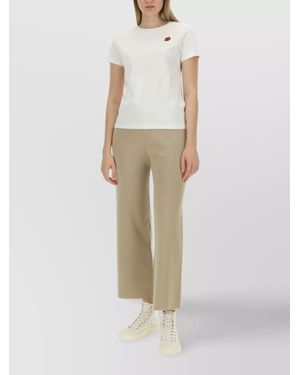 KENZO Wool Cropped Wide-Leg Trousers - Natural