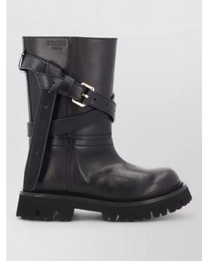 Moschino Buckle-Strap Leather Boots - Black