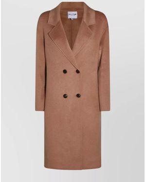 Kujten Double-Breasted Mid-Length Coat Lapels - Brown