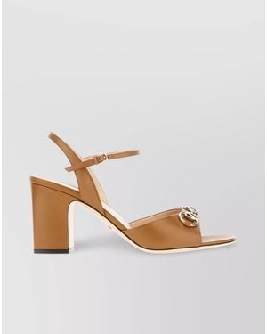 Gucci Leather Block Heel Sandals With-Tone Hardware - Metallic