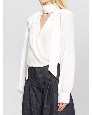 FEDERICA TOSI Wrap Blouse Deep Neckline Removable Scarf - White