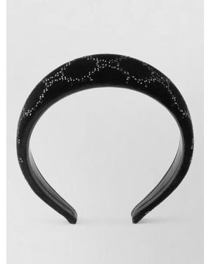 Gucci Velvet Hairband Crystal Accents Curved Shape - Black
