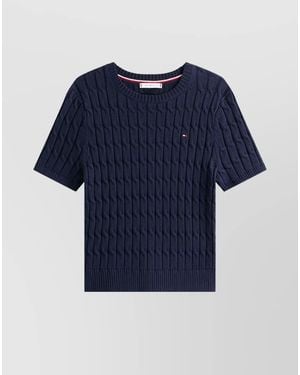 Tommy Hilfiger Short Sleeve Cable Knit Crew Top - Blue