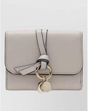Chloé Pebbled Wallet Cardholder Decorative Ring Detail - Gray