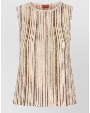 Missoni Viscose Blend Striped Sequined Sleeveless Top - Natural