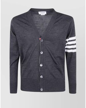 Thom Browne Fine Wool Striped V-Neck Cardigan - Blue