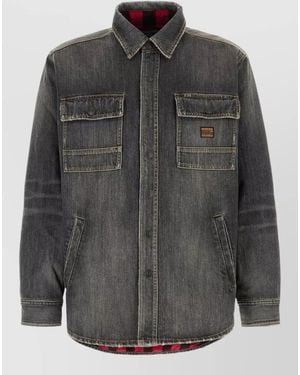Balenciaga Denim Jacket Chest Pockets Long Sleeves - Gray