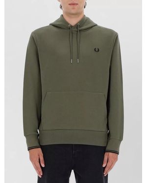 Fred Perry Hooded Sweatshirt Drawstring Hood Kangaroo Pocket - Green