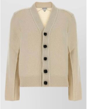 Bottega Veneta Wool Blend Cardigan Knitted Texture V Neck - Natural