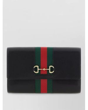 Gucci Horsebit Web Chain Wallet Shoulder Strap - Black