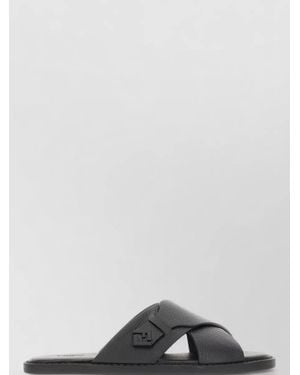 Fendi Leather Slide Sandals - Grey