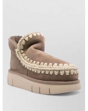 Mou Shearling Lined Platform Ankle Slippers - Natural