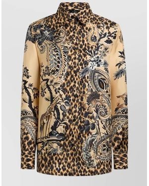 Etro Silk Shirt Leopard Floral Placed Print - Multicolor