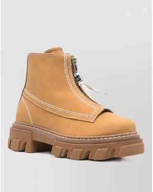 Ganni Leather Cleated Boots - Natural