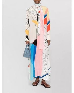 F.R.S For Restless Sleepers Silk Dress Abstract Print High Neckline Scarf - White