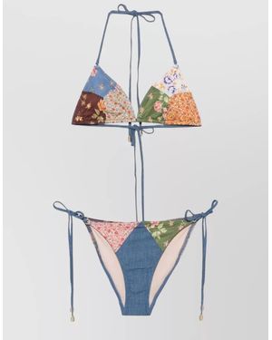 Zimmermann Cotton Halterneck Printed Bikini - Grey