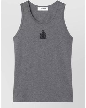 Lanvin Sleeveless Silk Nylon Top Round Neckline - Grey