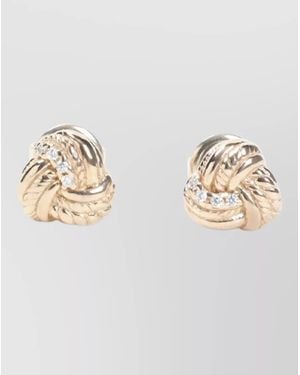 Bottega Veneta Crystal Knotted Brass Two Tone Earrings - Metallic