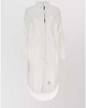 Thom Browne Cotton Point Collar Long-Sleeve Midi Shirtdress - White