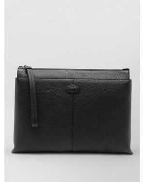 Tod's Medium Leather Clutch Bag Rectangular - Black