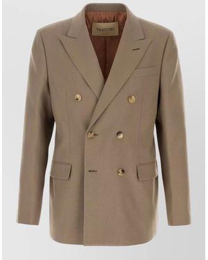 Valentino Garavani Wool Blazer Double Breasted Notch Lapel - Natural