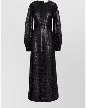 Raquel Diniz Oriana Maxi Dress Long Sleeves Sequins V Neckline - Black