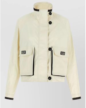 Ferragamo Technical Linen Jacket High Collar Long Sleeves - Natural