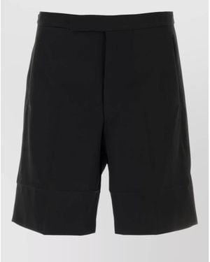 Prada Cotton Bermuda Shorts Straight Cut Cuffed Hem - Black