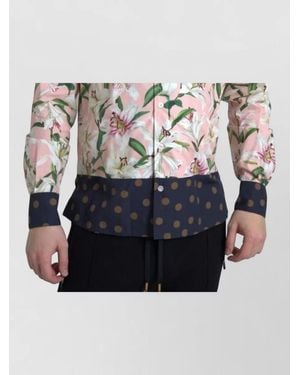 Dolce & Gabbana Polka Dot Lily Print Collared Shirt - Blue