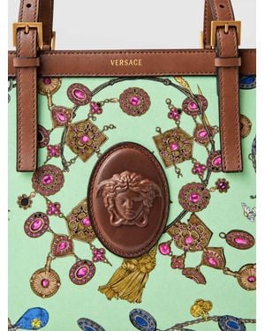 Versace Riviera Medium Canvas Printed Tote Bag - Green