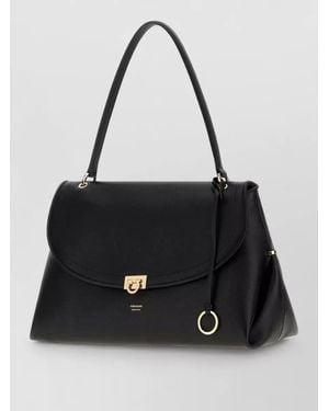 Ferragamo Leather Tote Shopping Bag Top Handles - Black
