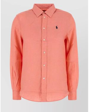 Polo Ralph Lauren Long Sleeve Linen Shirt With Button-Down Collar - Pink