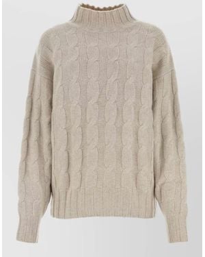 LeKasha Cashmere Sweater Mock Neck Cable Knit - Natural