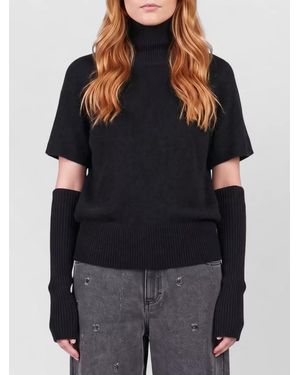 FEDERICA TOSI Cashmere Wool Ribbed High-Neck Short-Sleeve Jumper - Black