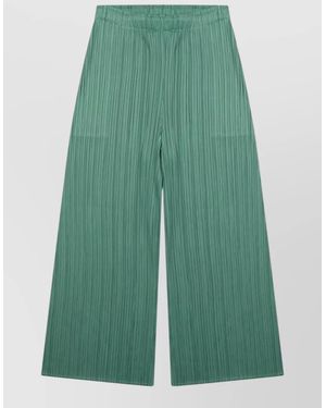 Pleats Please Issey Miyake Wide Leg Trousers Featuring Pleated Design - Green