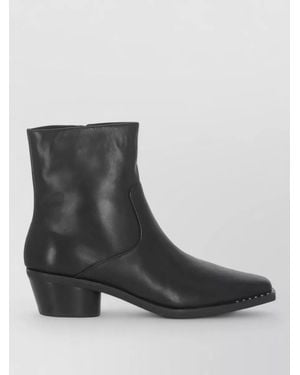 Ash Leather Ankle Boots Arrow Toe Studs - Black